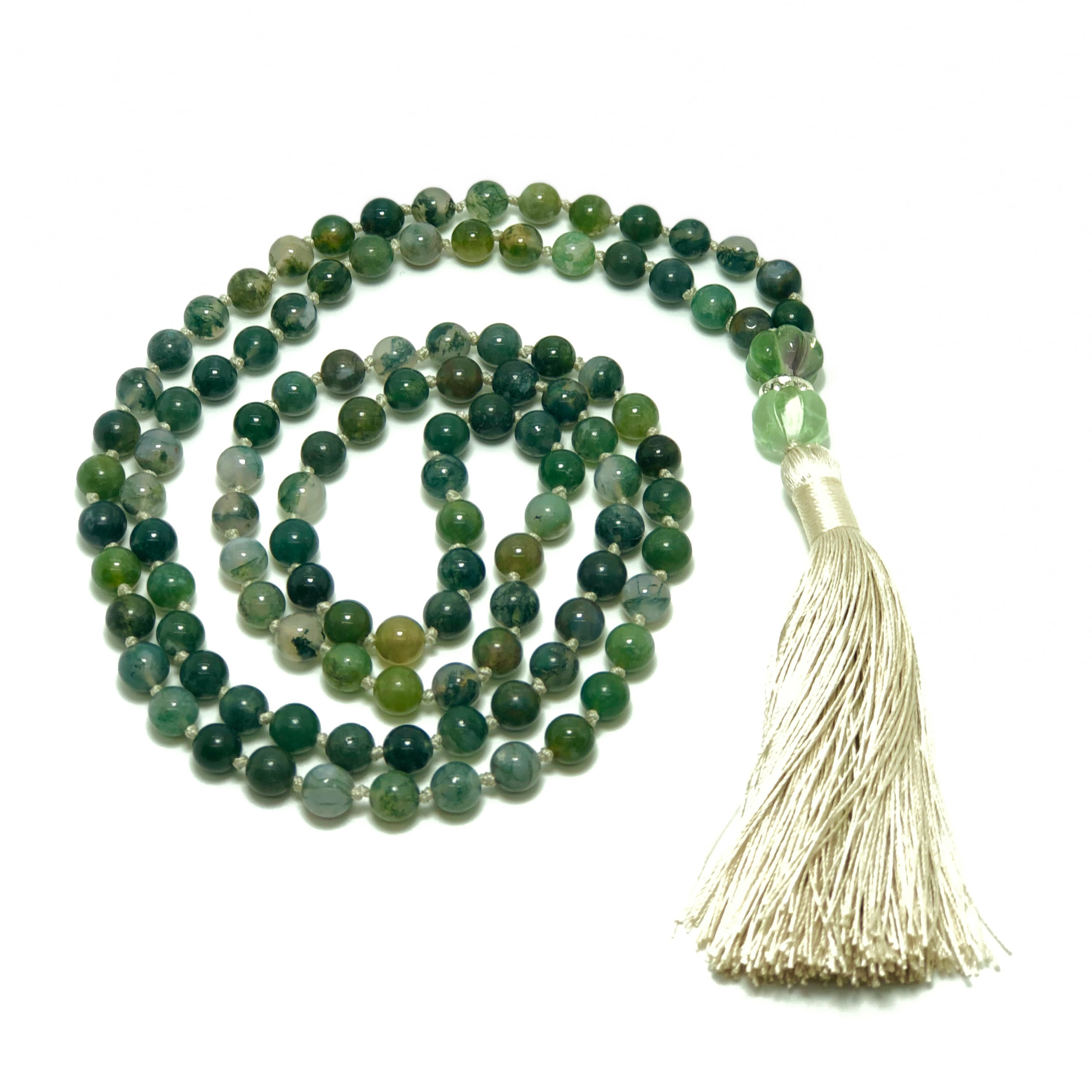 New Beginnings and Confidence Moss Agate Mala